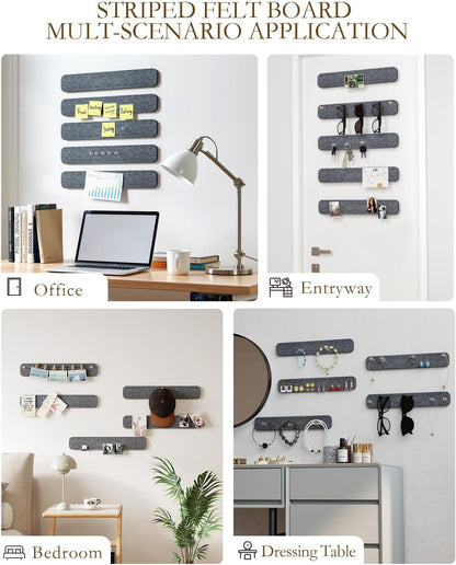 JBER Felt Strip Board 5 Pack 13"x2", Cork Board Alternative Pin Bulletin Board, Self-Adhesive Vision Board with 25 Push Pins for Walls, Office & Home Decor(Light Camel)