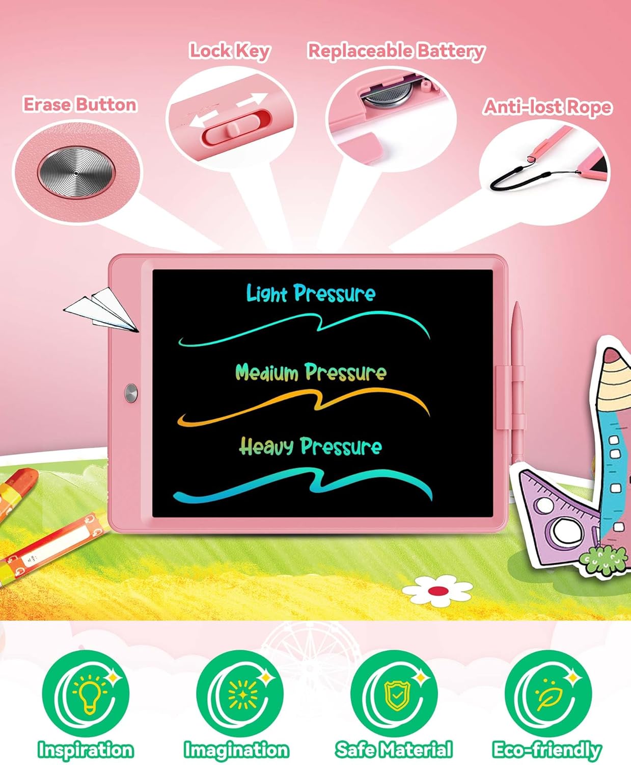 KOKODI 12 Inch LCD Writing Tablet with Anti-Lost Stylus, Erasable Doodle Board Colorful Toddler Drawing Pad, Car Travel School Games Toys for 3 4 5 6 7 8 Kids, Birthday Gift for Girls Boys Adults Blue
