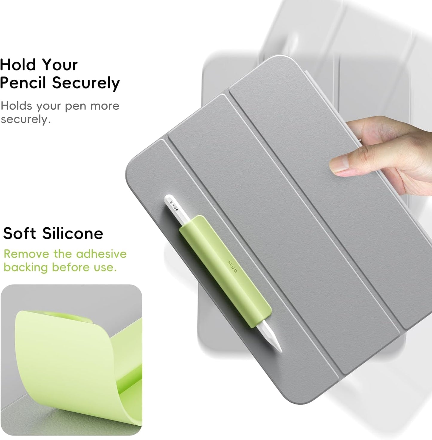 ELETIUO Silicone Pencil Holder Sleeve,Compatible with Apple Pencil (USB-C),Apple Pencil 1st/ 2nd Generation,Strong Adhesive Sticky Attached to iPad Case for Stylus Pens,Black