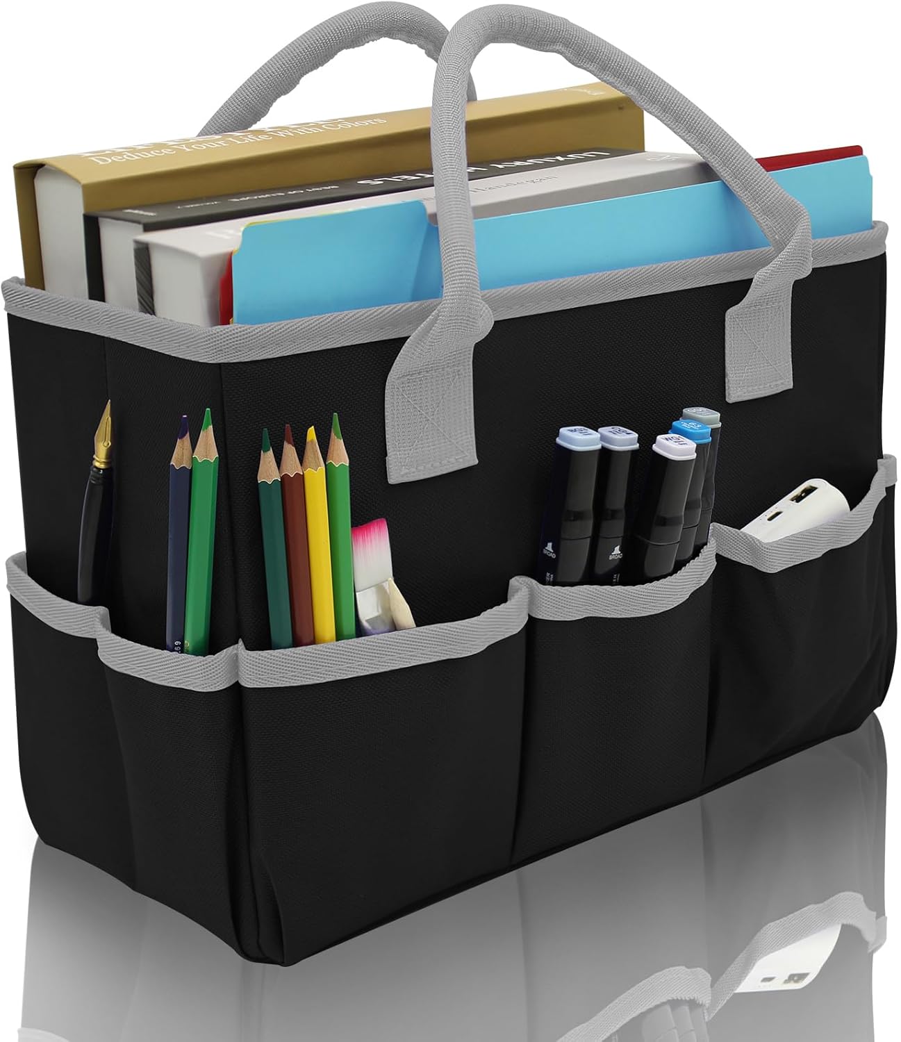 Cupohus Art Organizer Craft Storage Tote Bag with Pockets and Hadles, Oxford Fabric Carrying Caddy for Teacher, Officer, Artist, Traveler, and more – Pink