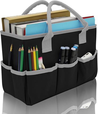 Cupohus Art Organizer Craft Storage Tote Bag with Pockets and Hadles, Oxford Fabric Carrying Caddy for Teacher, Officer, Artist, Traveler, and more – Pink