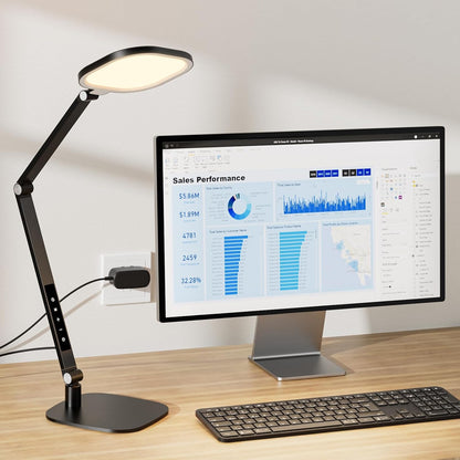 LitONES LED Desk Lamp for Home Office, 15W Desk Light with CRI >95, Memory & Timer Function, 1200LM Dimmable Computer Light for Video Calls, Conference, Reading, Study (White)