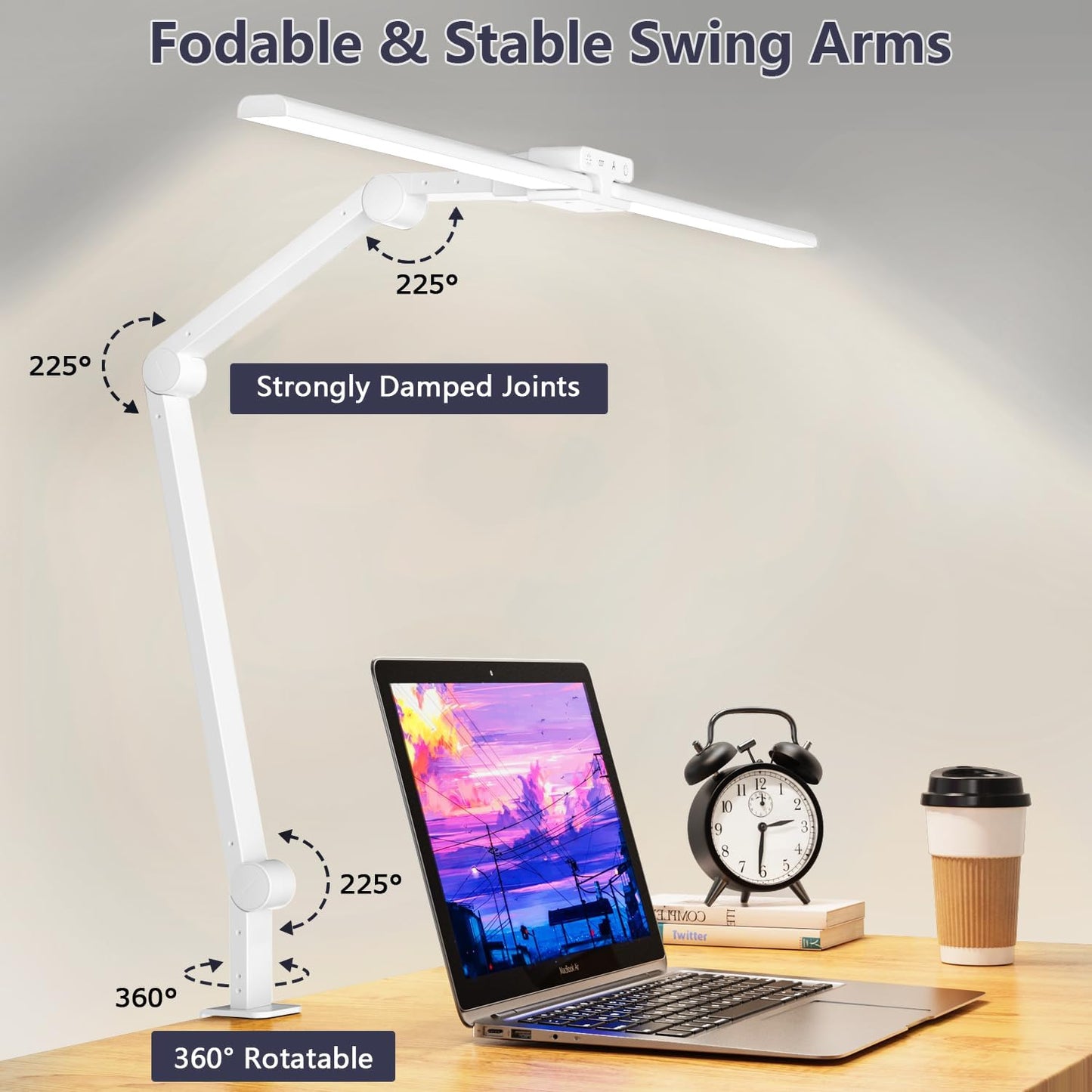 KableRika Desk Lamp Double Light: Bright Led Desk Lights for Home Office - Eye Care Reading Table Lamps with Base - Dimmable Desktop Lighting for Computer Monitor Study Drafting