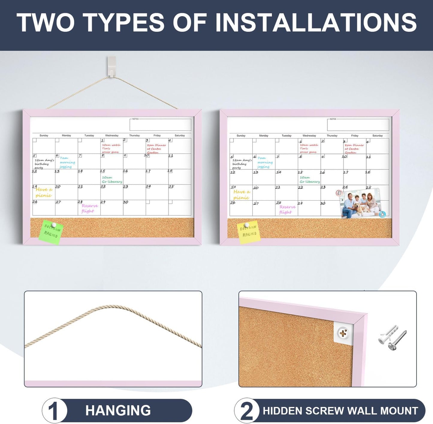 Calendar Whiteboard for Wall, TANKEE 17x13 Inches Whiteboard Calendar Cork Board Combo, Small Magnetic White Board with Wood Framed, Hanging Dry Erase Board for Kitchen Home Office School Planner