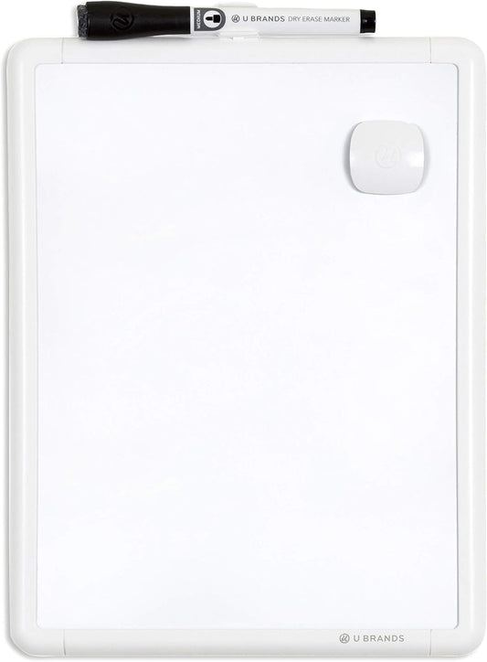 U Brands Contempo Magnetic Small Whiteboard, 8.5” x 11”, White Modern Frame, Mini White Board for Students, Fridge and Locker Dry Erase Board, Includes Marker & Magnet