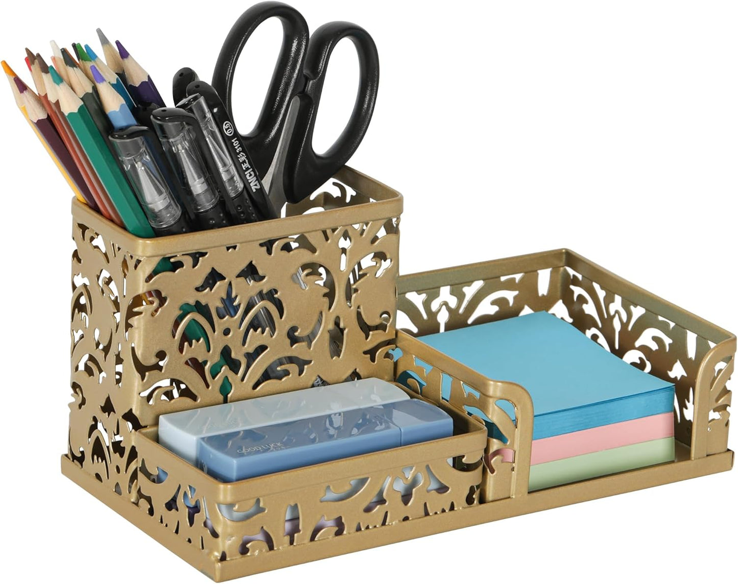 EasyPAG Desk Organizer with 3 Compartment for Pencil Sticky Note Holder and Office Accessories,White