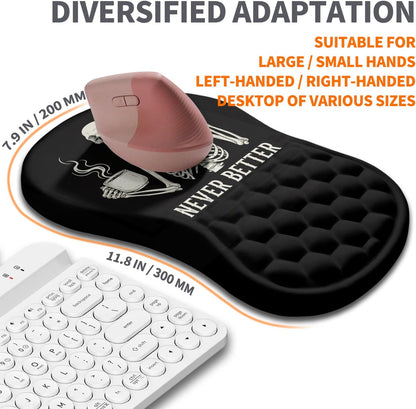 Ergonomic Joint Wrist Support Mouse Pad with Memory Foam Cushion Massage Bump, Carpal Tunnel Pain Relief Mousepad Slope Design for Wrist Rest, 11.8x7.9 in, Black