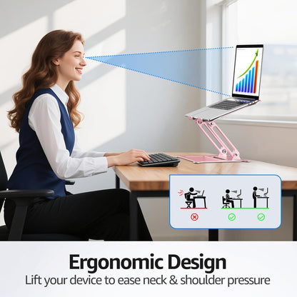 Urmust Aluminum Laptop Stand, Portable Laptop Riser, Adjustable Laptop Stand for Desk Foldable, Ergonomic Computer Notebook Holder for MacBook Air Pro HP, Office Desk Accessories (10-15.6'')- Black
