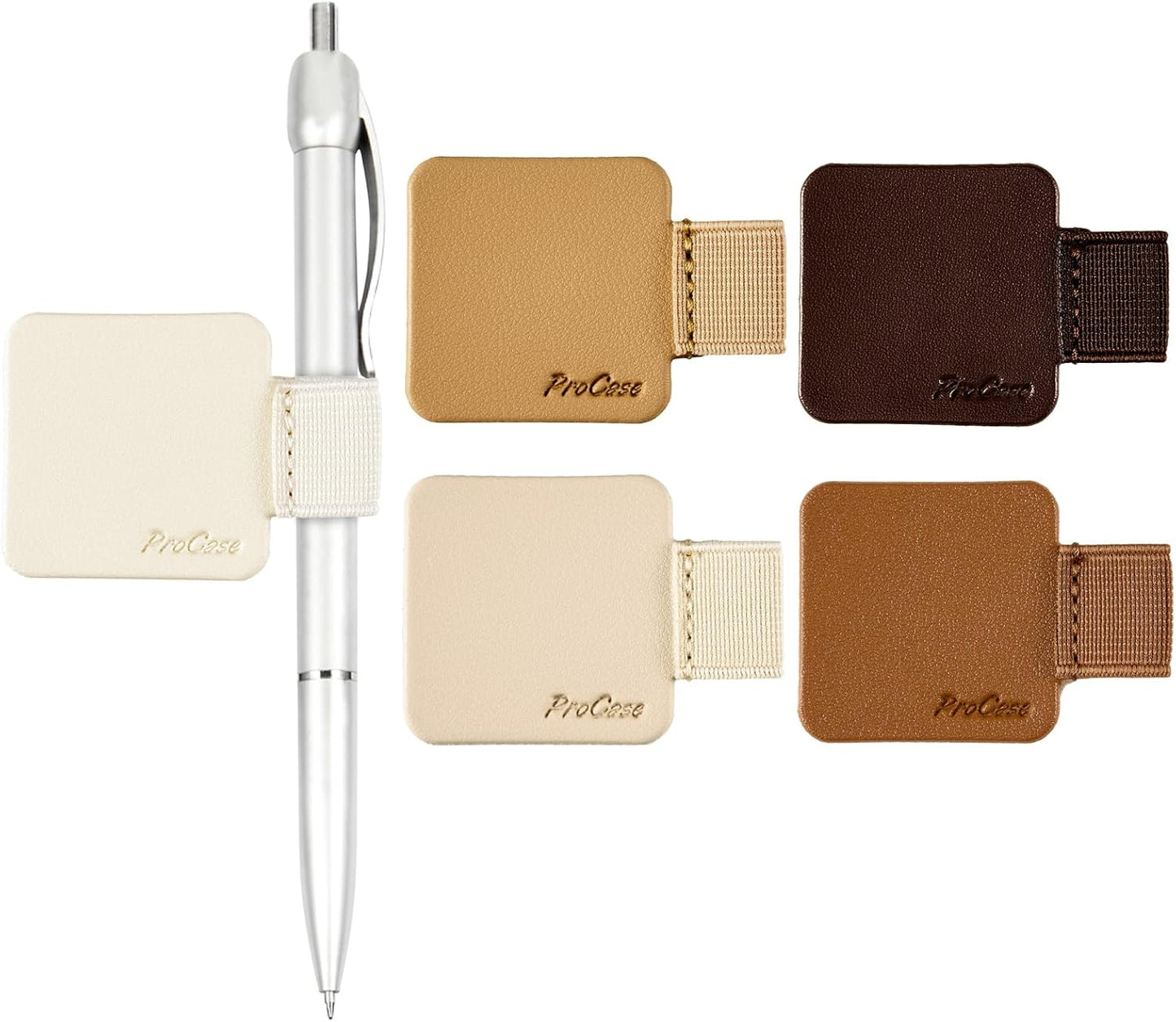 ProCase (5 Pack) Pen Loop Holder for Notebooks Journals Planners Tablet Case, Self Adhesive Leather Pencil Holder with Elastic Loop for Pens, Apple Pencil, Stylus Pen -Black