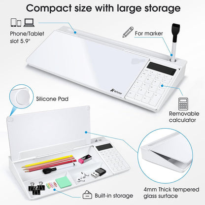 Varhomax Glass Weekly Planner Desk White Board, Desktop Calendar Whiteboard with Storage, to Do List Memo Caddy for Home Office and School Supplies, Black