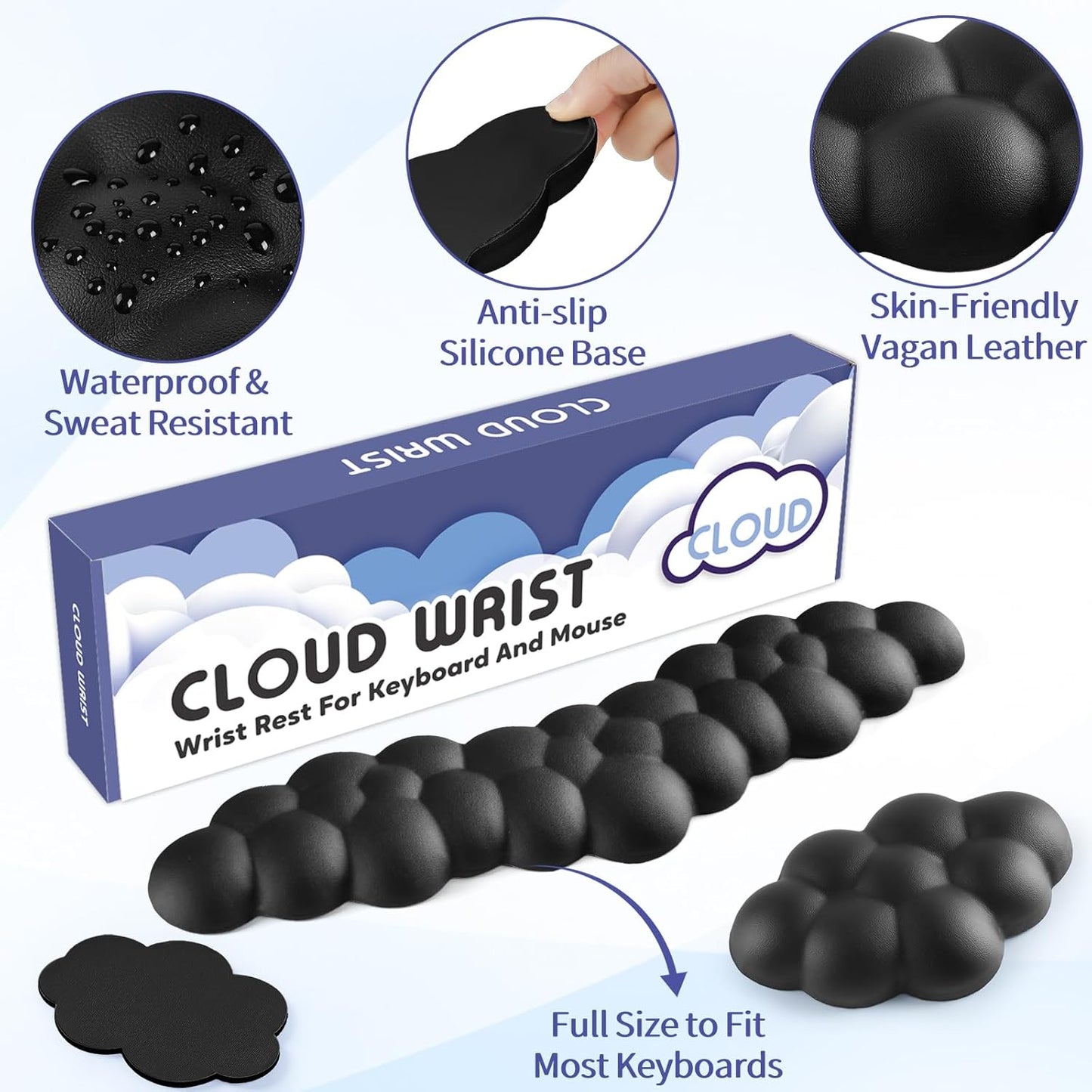 Sushret Cloud Wrist Rest for Keyboard and Mouse, Memory Foam PU Leather Keyboard Wrist Rest with Ergonomic Support, Non-Slip Base, Cute Arm Rest Pad & Palm Cushion, Office Desk Accessory, Purple