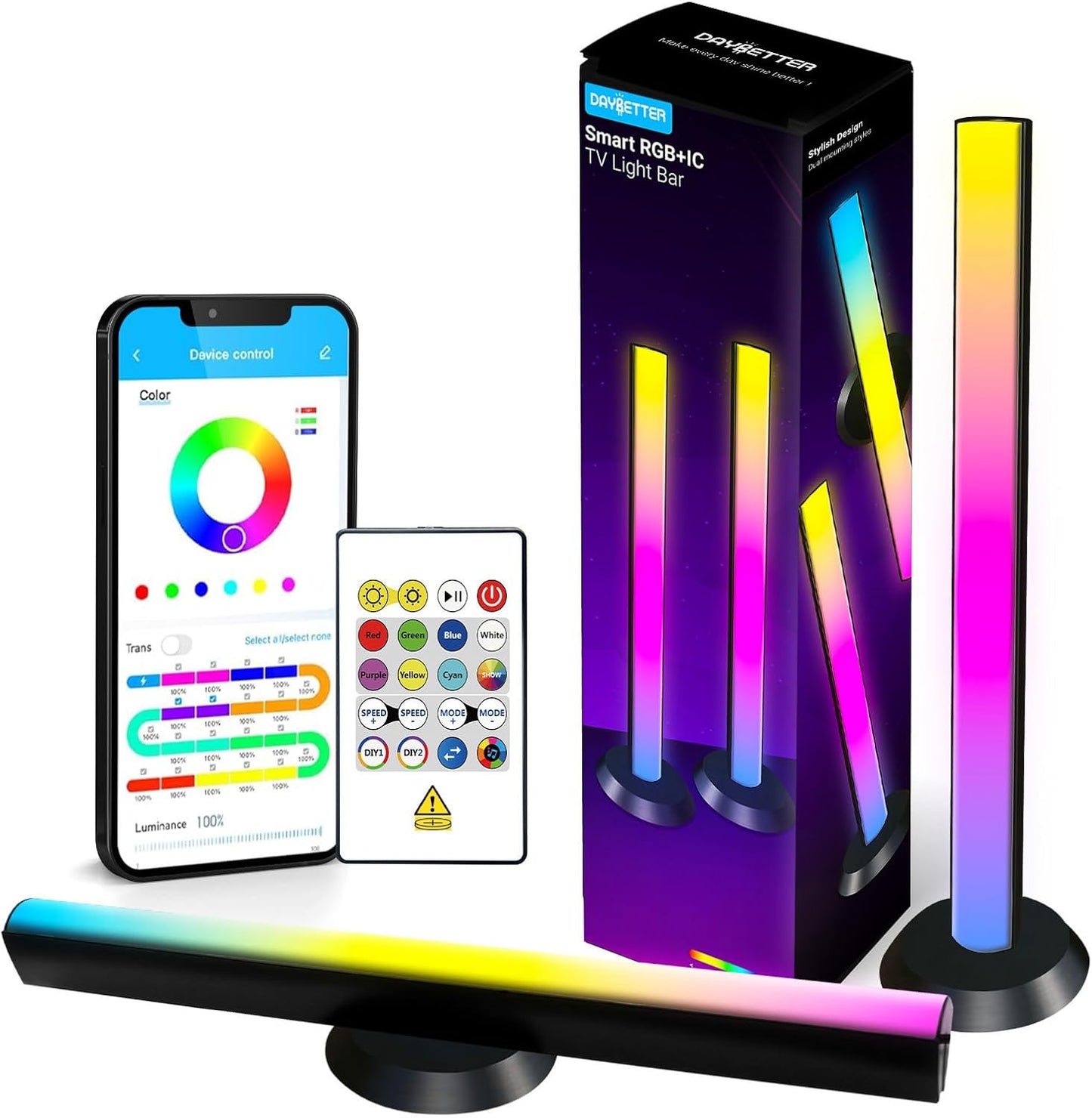 DAYBETTER Smart LED Light Bars, RGB Light Bar, 14 Inches TV Backlights with Scene and Music Modes, Smart Light Bars with Multiple Placement Options, Mood Lighting, PC Gaming Light Bar for Room Decor