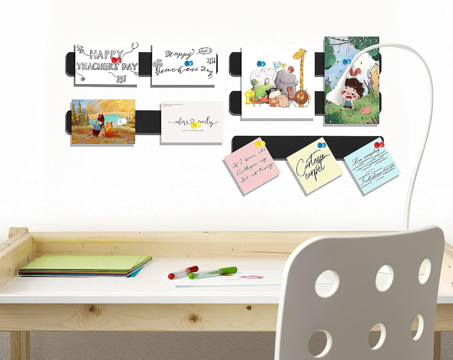 Felt Pin Board Bar Strips Bulletin Board for Bedrooms Offices Home Wall Decoration, Notice Board Self Adhesive Cork Board with 35 Push Pins for Paste Notes, Photos, Schedules