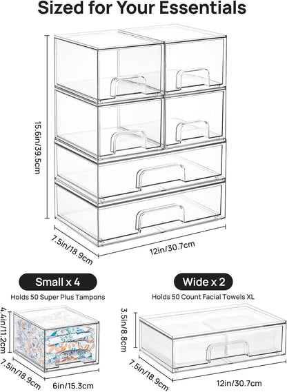Vtopmart Stackable Storage Drawers Set of 3,Clear Plastic Organizer Bins for Makeup, Cosmetics, Beauty Supplies,Ideal for Vanity, Bathroom,Cabinet,Pantry Organization