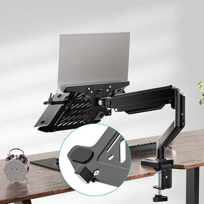 WALI Laptop Desk Mount for 17 inch Notebook, Adjustable Single Monitor Arm with Laptop Holder for 32 inch Screen, Laptops Stand with Ventilated Tray, Up to 22 lbs, (M00LP), Black