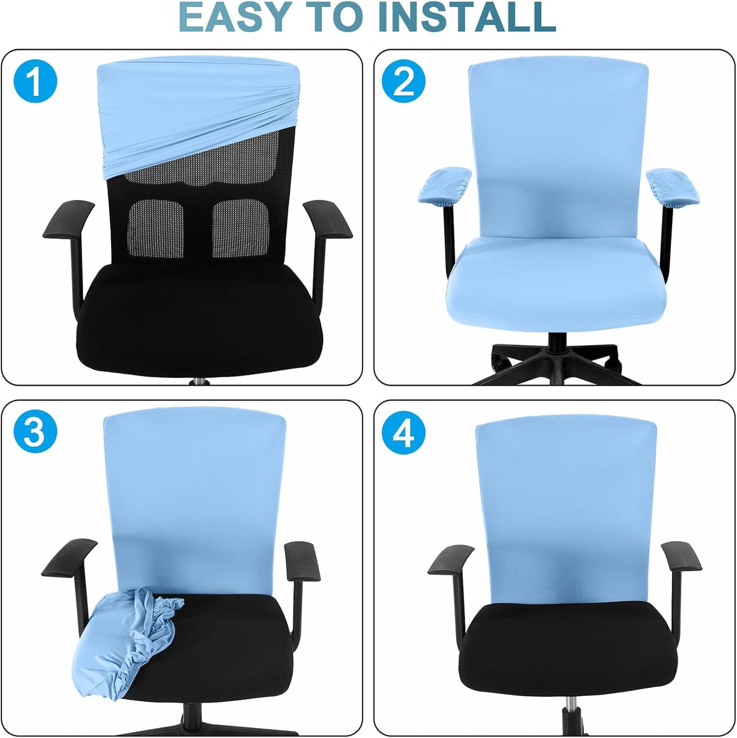 Tallew 4 Pcs Office Chair Covers Set Computer Universal Protective Stretchable Chair Seat Covers Desk Armrest Cover Pads Office Cushion Backrest for Rotating(Regular,Black)