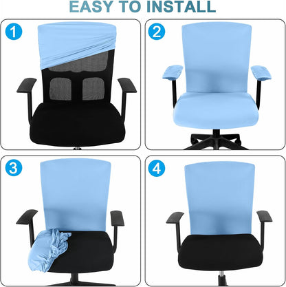Tallew 4 Pcs Office Chair Covers Set Computer Universal Protective Stretchable Chair Seat Covers Desk Armrest Cover Pads Office Cushion Backrest for Rotating(Regular,Black)