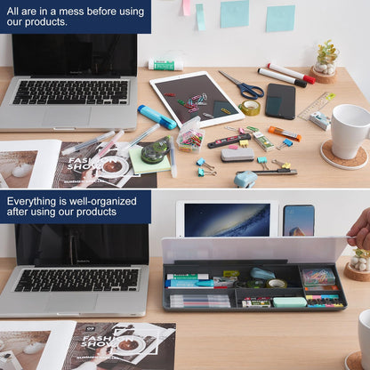 TSJ OFFICE Small Desktop Whiteboard -Glass Dry Erase Board Computer Keyboard Stand White Board Surface Pad with Drawer, Desk Organizers with Accessories for Office, Home, School Supplies - White