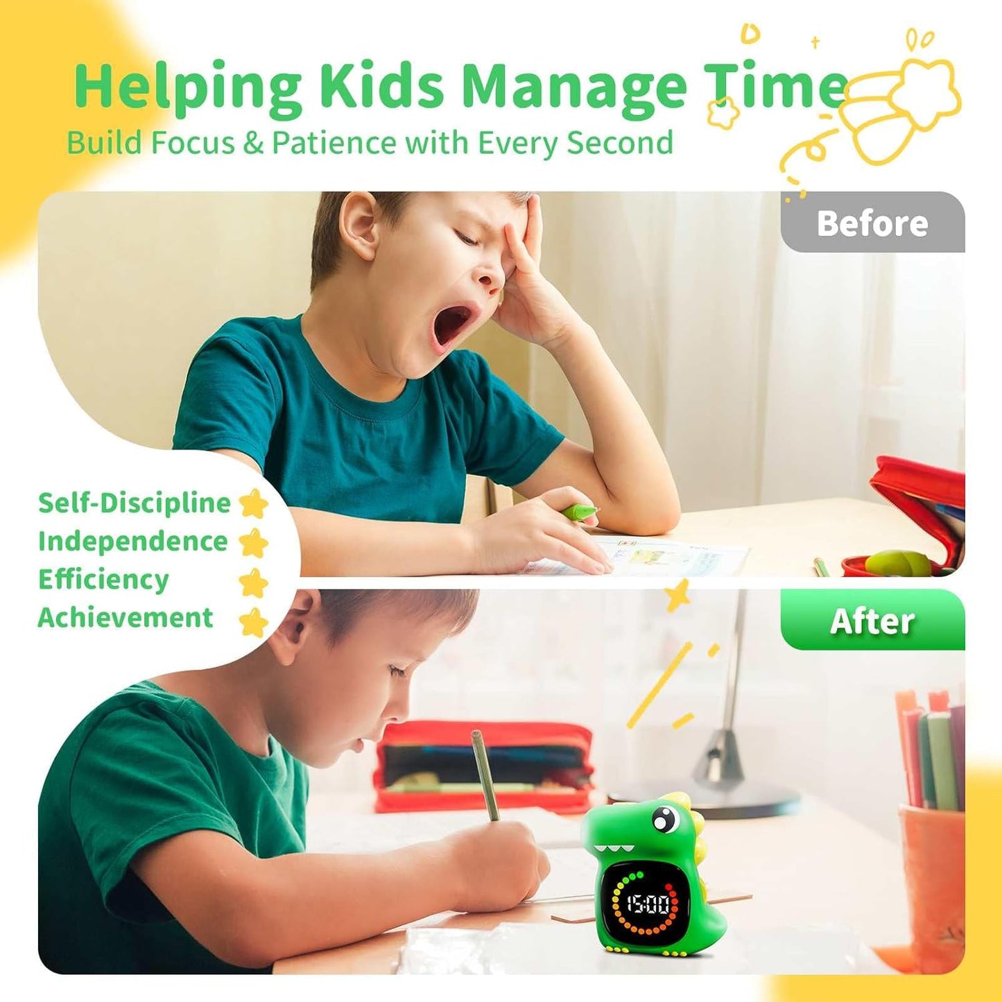 Visual Timer for Kids Light Blue Dinasuor Kids Timer Visual Led Rechargeable Toddler Timer Visual Countdown for Classroom Home Studing Playing