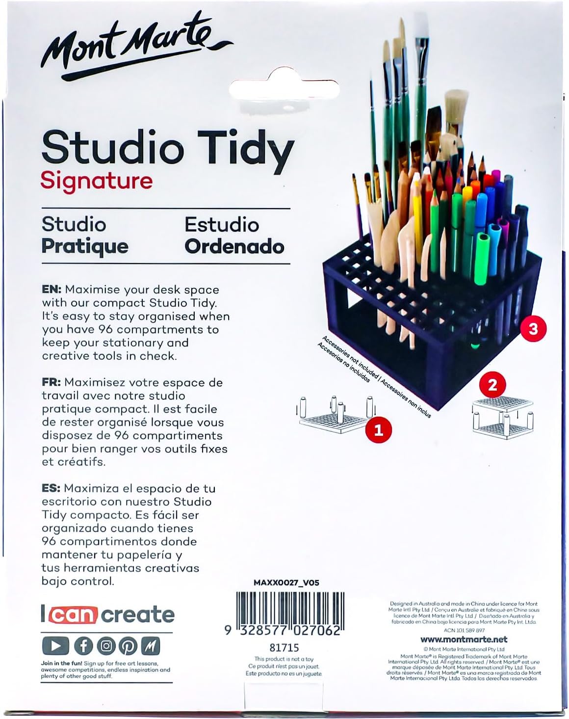 MONT MARTE 96 Hole Plastic Pencil & Brush Holder for Paint Brushes, Pencils, Markers, Pens and Modeling Tools. Provides Excellent Art Studio Organization.