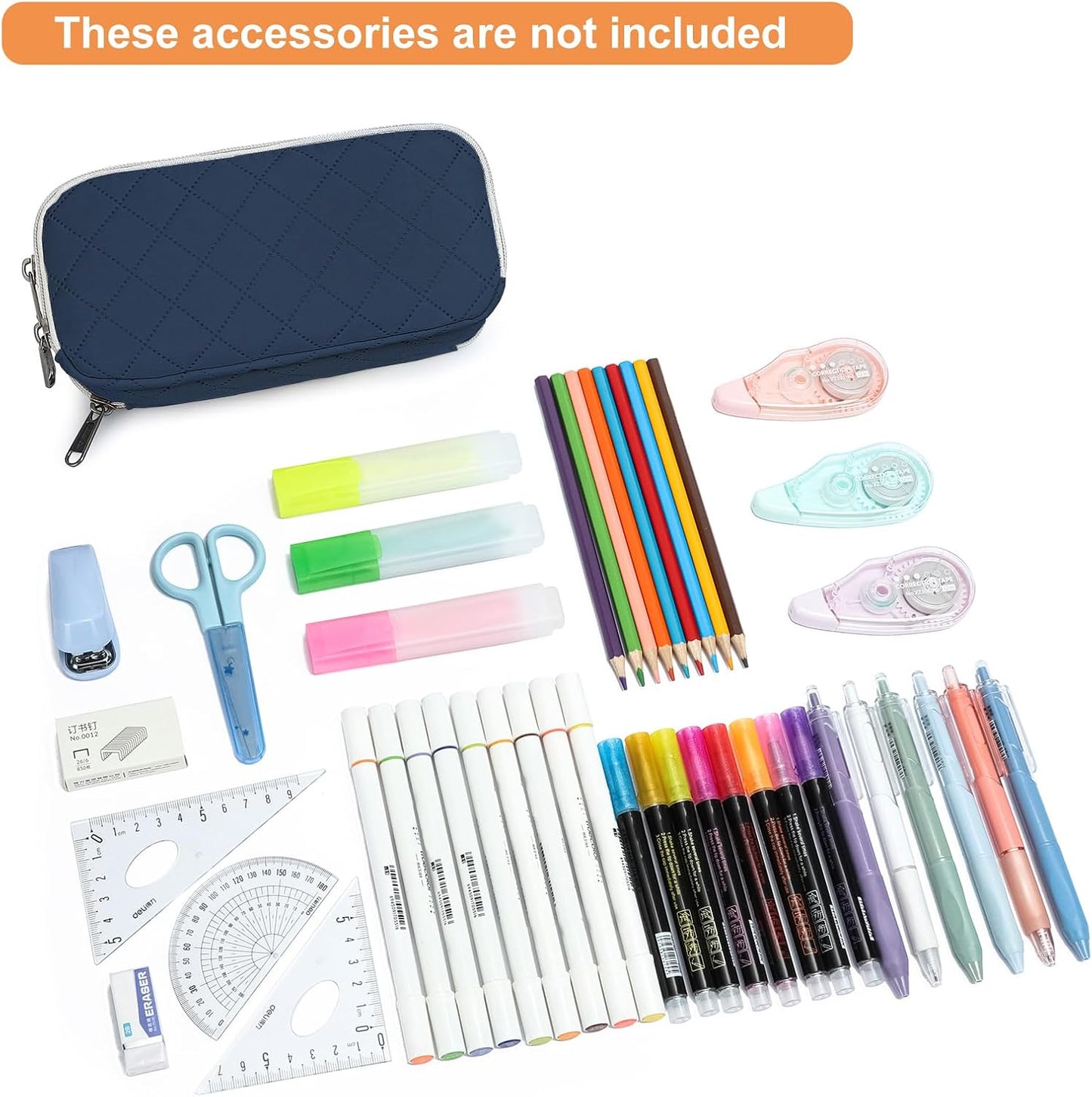 Della Gao Large Pencil Case, Big Capacity Pencil Pouch with 2 Compartments, Office Pencil Bag with Zipper, Big Pen Case for Adults (01-Black)