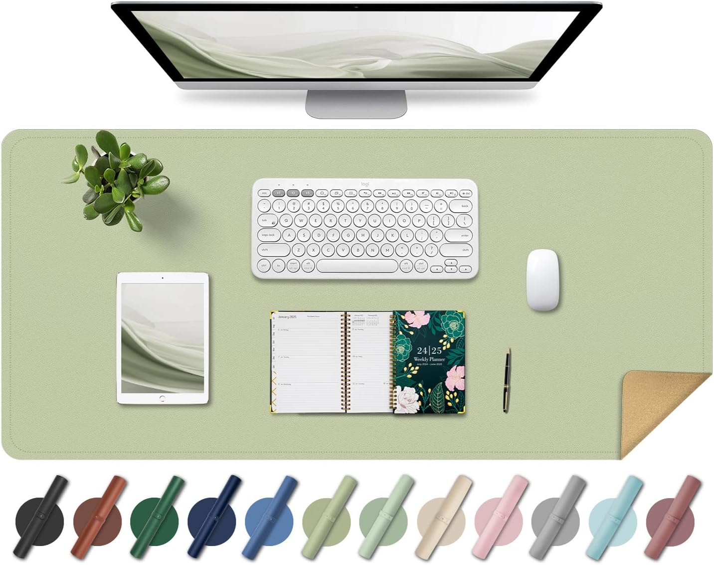 Non Slip Desk Mat, 31.5" x 15.7" PU Leather Desk Pad, Cork Desk Mat for Desktop, Desk Pad for Keyboard and Mouse, Ideal for Office and Home, Black