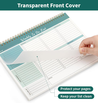 104 Pgs Weekly To Do List Notepad, 52 Duplex-Printed Undated Sheets 100 GSM（8.5"×11") Weekly Desk Planner For Work Home School Office Desk Accessories Supplies & Goal Setting Tasks - Green