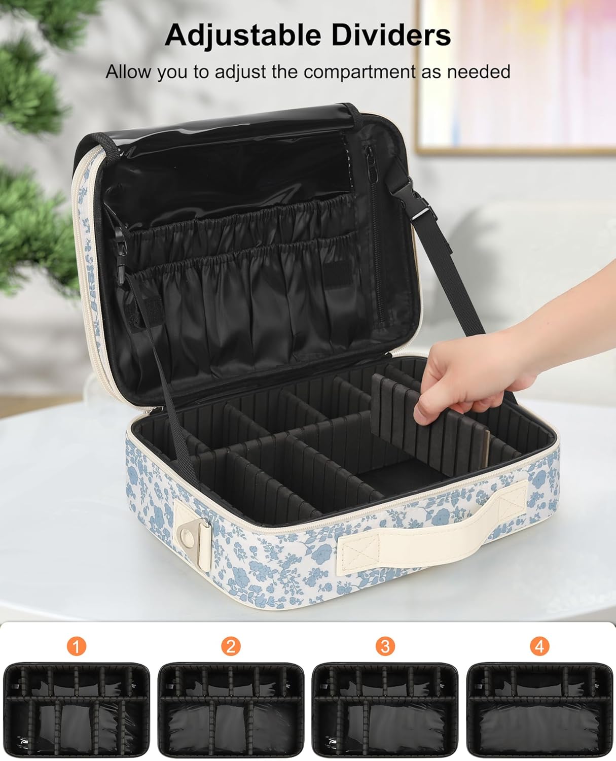 Relavel Makeup Case Large Makeup Bag Professional Train Case 16.5 inches Travel Cosmetic Organizer Brush Holder Waterproof Makeup Artist Storage Box, 3 Layer Large Capacity, with Adjustable Strap