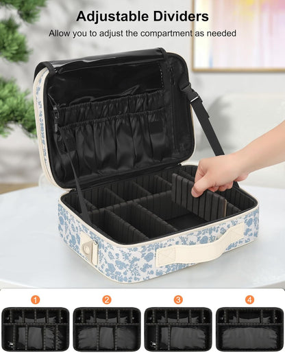 Relavel Makeup Case Large Makeup Bag Professional Train Case 16.5 inches Travel Cosmetic Organizer Brush Holder Waterproof Makeup Artist Storage Box, 3 Layer Large Capacity, with Adjustable Strap