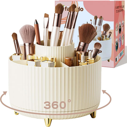 fanado 360° Rotate Makeup Brush Holder Organizer, Makeup Organizers Countertop, Makeup organization and Skincare Storage for Vanity, Desktop, Bathroom (White)