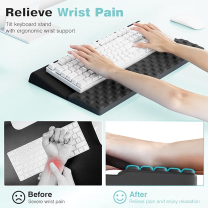 Ospelelf Tilt Keyboard Stand with Wrist Rest, Comfy Ergonomic Keyboard Riser Holder for Office Home