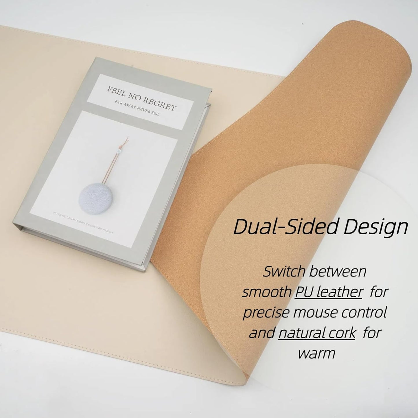 Desk Pad Mat Dual-Sided Natural Cork and PU Leather Non-Slip Water-Resistant Desk Matt for Desktop