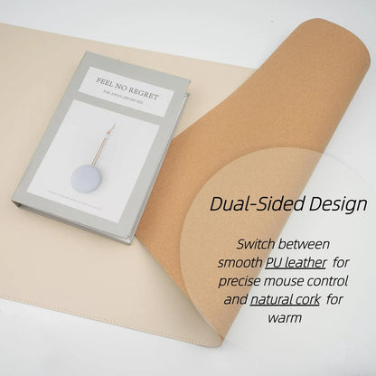 Desk Pad Mat Dual-Sided Natural Cork and PU Leather Non-Slip Water-Resistant Desk Matt for Desktop