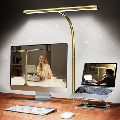 Airlonv LED Desk Lamp for Office Home, Eye-Caring Desk Light with Stepless Dimming Adjustable Flexible Gooseneck, 10W USB Adapter Desk Lamp with Clamp for Reading, Study, Workbench (Black)