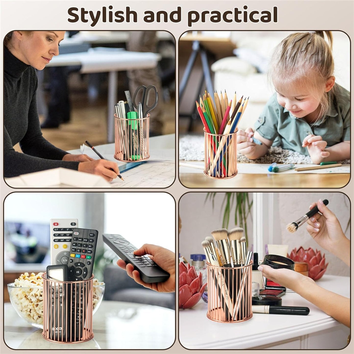 2 Sets Metal Pen Holder for Desk,Makeup Brushes Cup Holder, Pencil Holders, Pen cup, Home and Office Organizer, Black