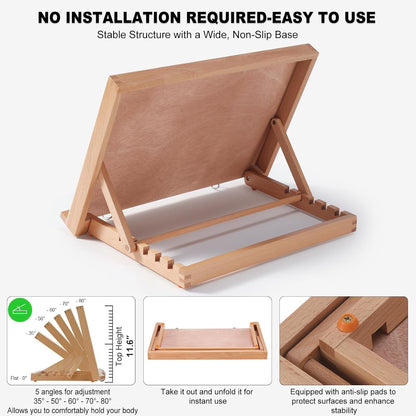 Tabletop Easel for Painting, 16.5"x12" Adjustable Portable Beechwood Drawing Board with Detachable Strap, Art Easel Includes Art Painting Papers, Sketch Papers and Masking Tape, Ideal for Diamond Art