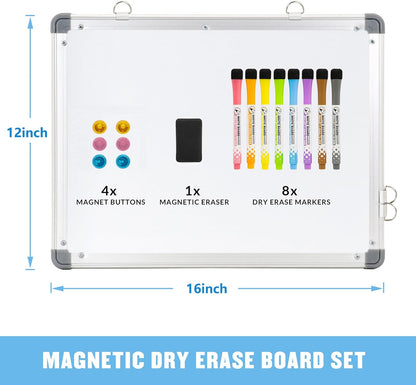 LUCYCAZ Weekly Dry Erase Board, 16" x 12" Magnetic Dry Erase Board for Wall, Hanging Double-Sided to Do List Whiteboard, Small Weekly Planning Board for School, Home, Office