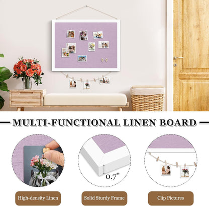 DOLLAR BOSS Bulletin Boards with Linen 1-Pack 16''X 12'' Double-Sided Cork Board for Walls Wood Framed Bulletin Boards, Small Pin Board for Home Kitchen Office Decorative Hanging 10 Pushpins
