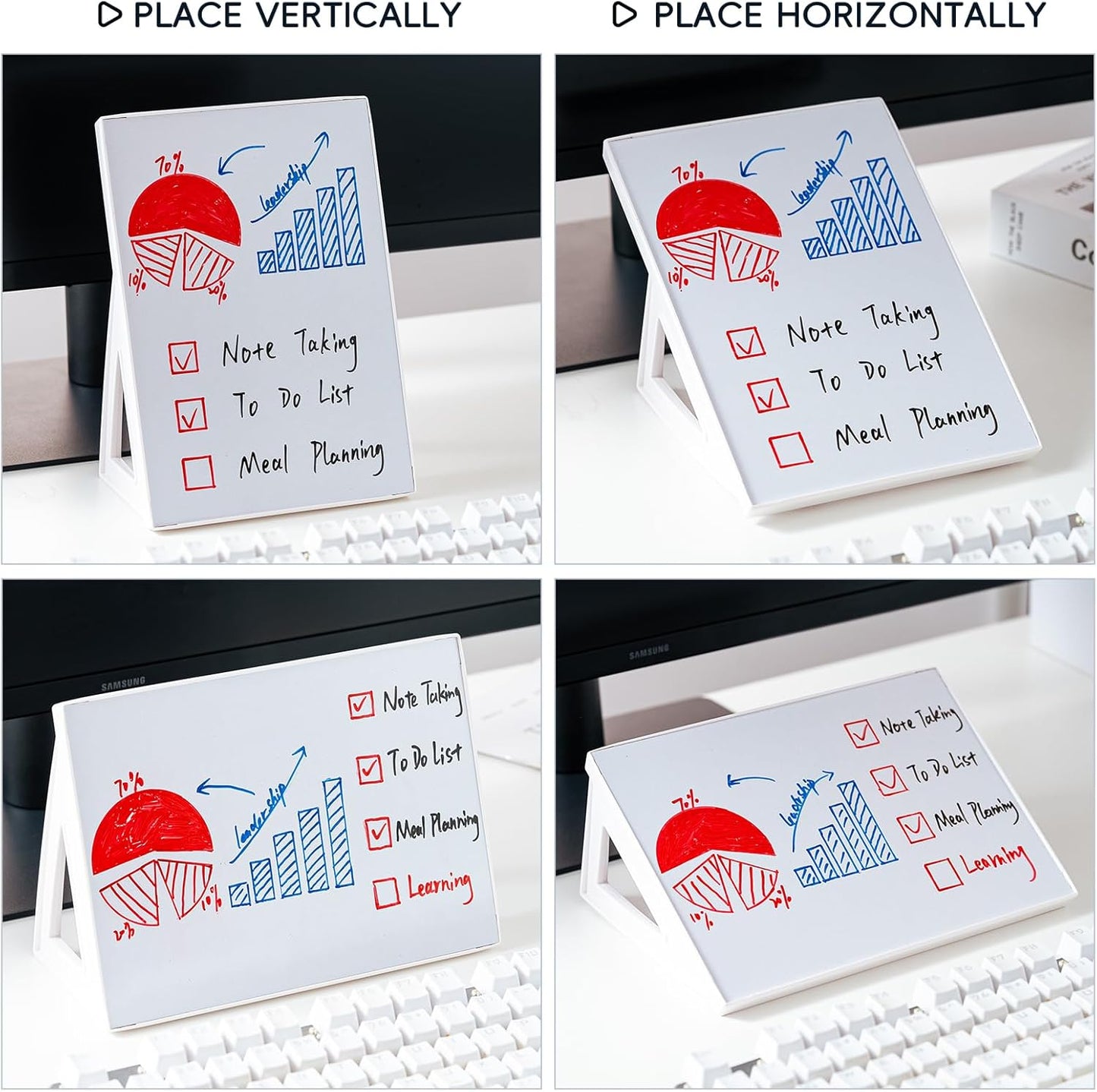 Magnetic Dry Erase Board White Board, 8.3'' x 5.8'', Small Stand-Up or Hangable Desktop Dry Erase White Board, Mini Dry Erase Whiteboard Easel for Desk with One Marker and Two Magnets