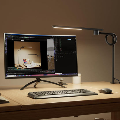 Honeywell HJ2 Sunturalux™ Clamp LED Desk Lamp, CRI≥97 Full-Spectrum Eye-Caring Light, 3 Color Modes & Stepless Dimming, 16" Flexible Gooseneck for Reading, Home Office, Art Creation (Black)