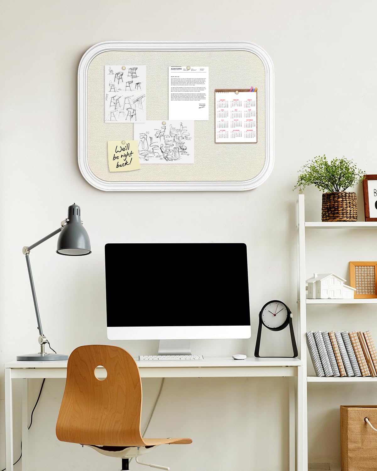 Linen Bulletin Board, Pin Board for Walls, Fabric Bulletin Board, 13"x17"Small Pin Board for Home Kitchen Office Decorative, Brown Wood Frame Cork Board(BN-3343)
