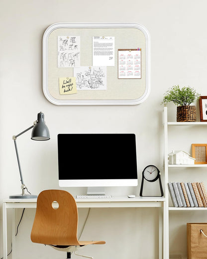 Linen Bulletin Board, Pin Board for Walls, Fabric Bulletin Board, 13"x17"Small Pin Board for Home Kitchen Office Decorative, Brown Wood Frame Cork Board(BN-3343)