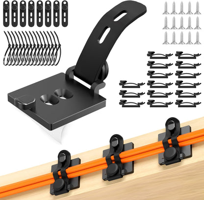 Kanemc Cable Clips Management Kit, 15 Cable Holder With Silicone Cord Ties, 15 Nylon Zip Tie, Extra 15 Screws & 8 Adjustable Cable Straps For Workspace Organizers Computer TV Under Desk Wire Setup