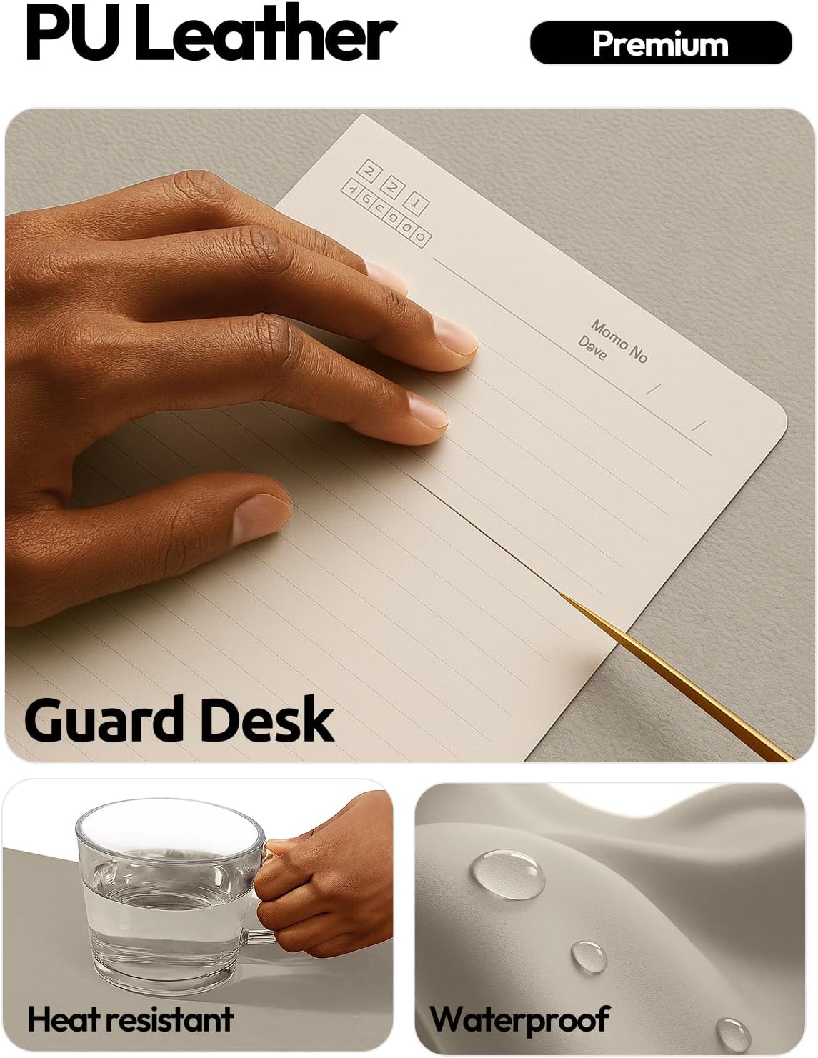YSAGi Large Extended PU Leather Desk Pad Protector – Non-Slip Waterproof Desk Mat for Office & Home, Easy Clean Mouse Pad & Laptop Writing Blotter 35.4"x17" Black - Colors A