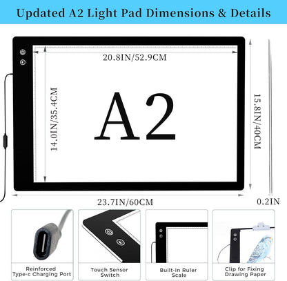 PICOVISTA Rechargeable A3 Diamond Art Light Board,Super Bright Tracing Light Box,6 Levels Brightness with 3 Colors Mode, Wireless LED Pad for Diamond Painting,Weeding Vinyl,Sketching & Drawing