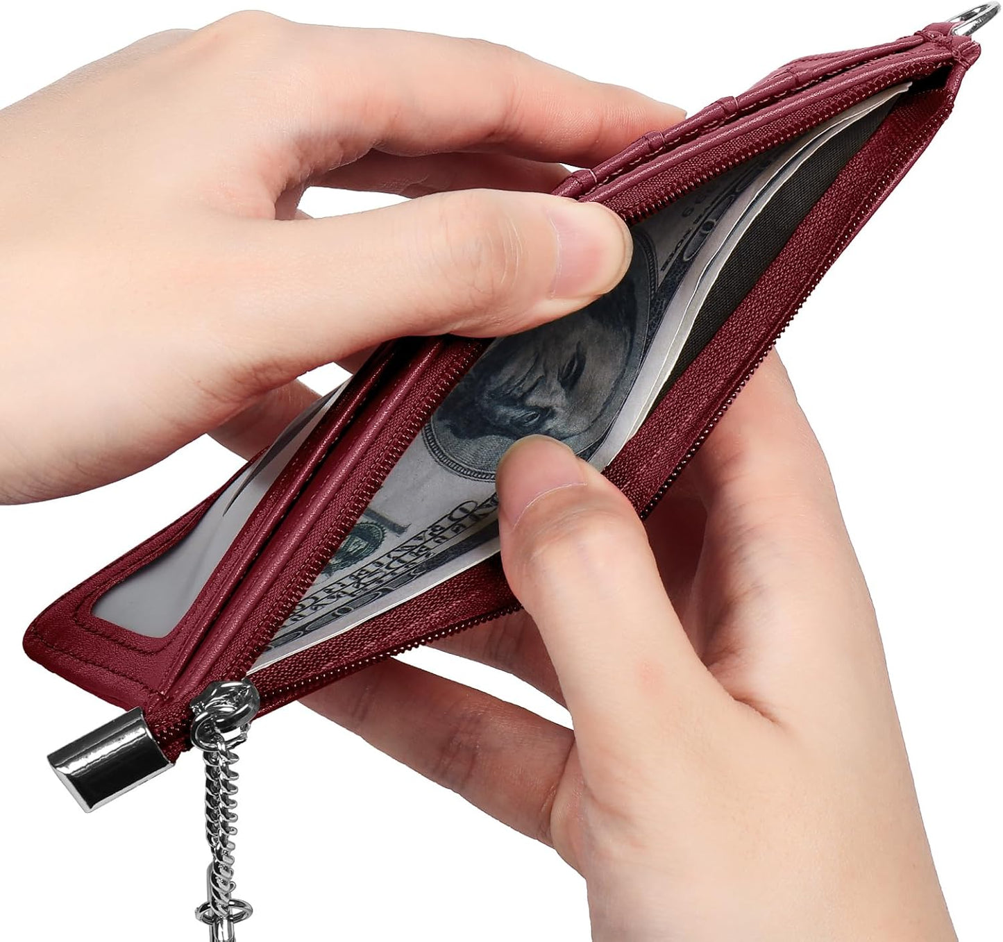 RFID Blocking Slim Credit Card Holder Wallet with Zipper Money Pocket & Keychain, Slim Airtag Wallet for Men Women