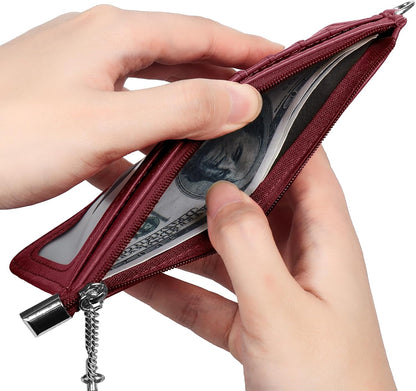 RFID Blocking Slim Credit Card Holder Wallet with Zipper Money Pocket & Keychain, Slim Airtag Wallet for Men Women