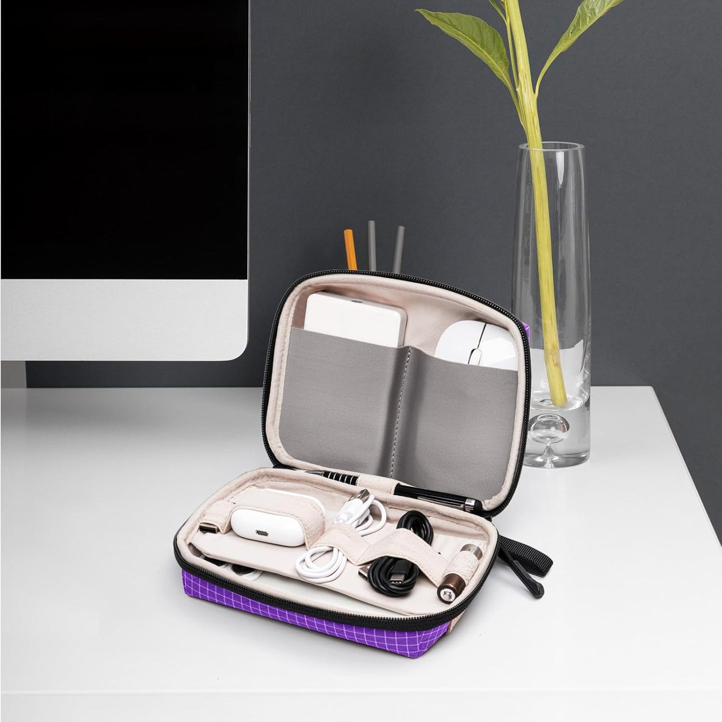 SIMTOP Small Electronics Organizer Travel Case, Portable Tech Case Pouch for Cable, Charger, Phone & Earbuds – Water-Resistant Cord Storage for Commute, Office & Business Trip – Compact Design