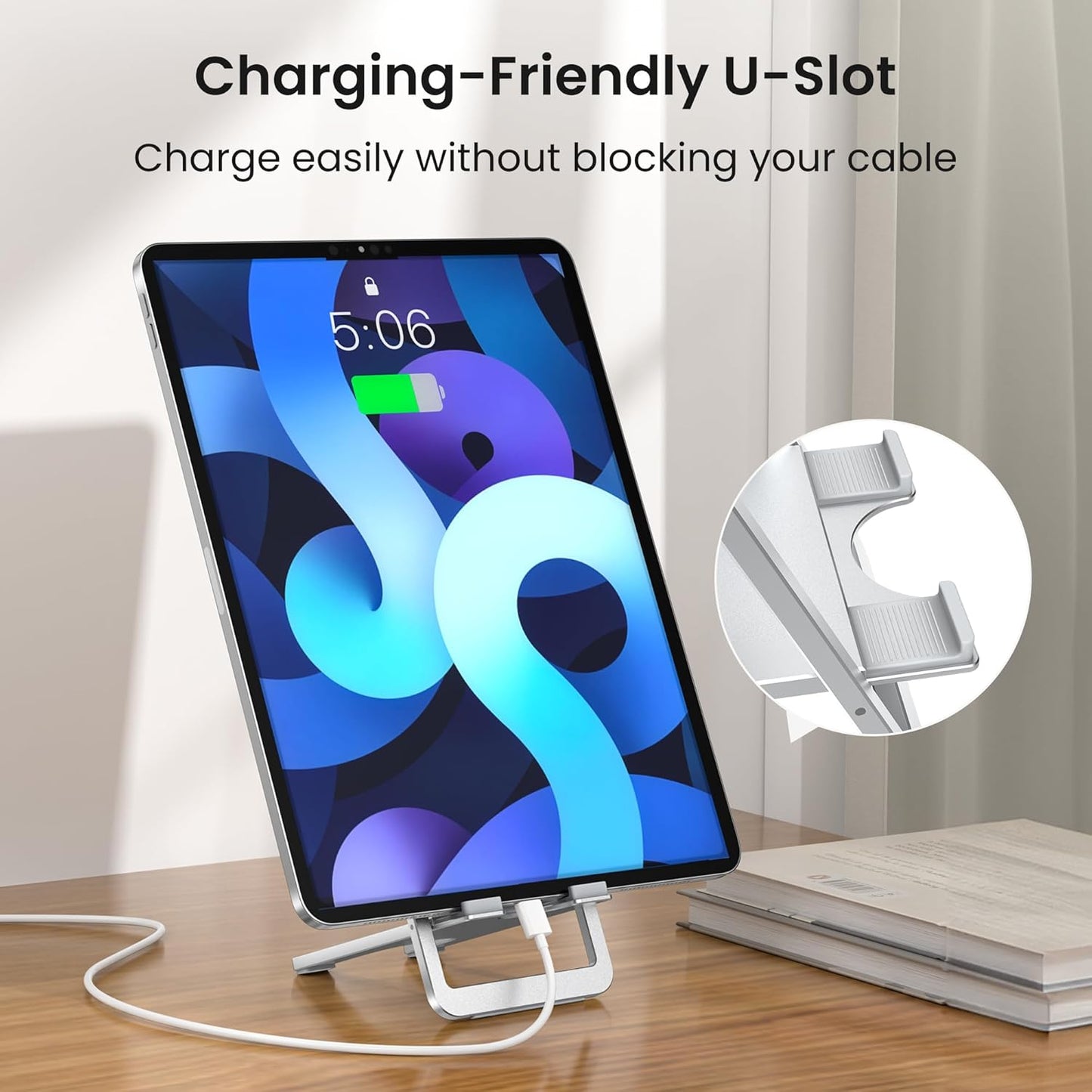 Itramax Tablet Stand for Desk,Foldable iPad Stand Desktop,Adjustable Portable Tabletop Nightstand Holder for Kindle Fire,Scribe,Paperwhite,iPhone 17 16 15,iPad Pro,Air,Mini,Samsung Galaxy Tab S10 S9