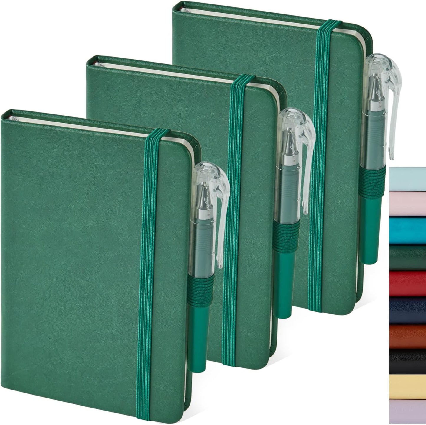 NIRMIRO 3 Pack Pocket Notebook Journals, Small Notepad Notebooks for Note Taking, A6 Mini Note pads with Pen Holder, 408 Lined Pages, 3.7" x 5.7", Black, Brown, Blue